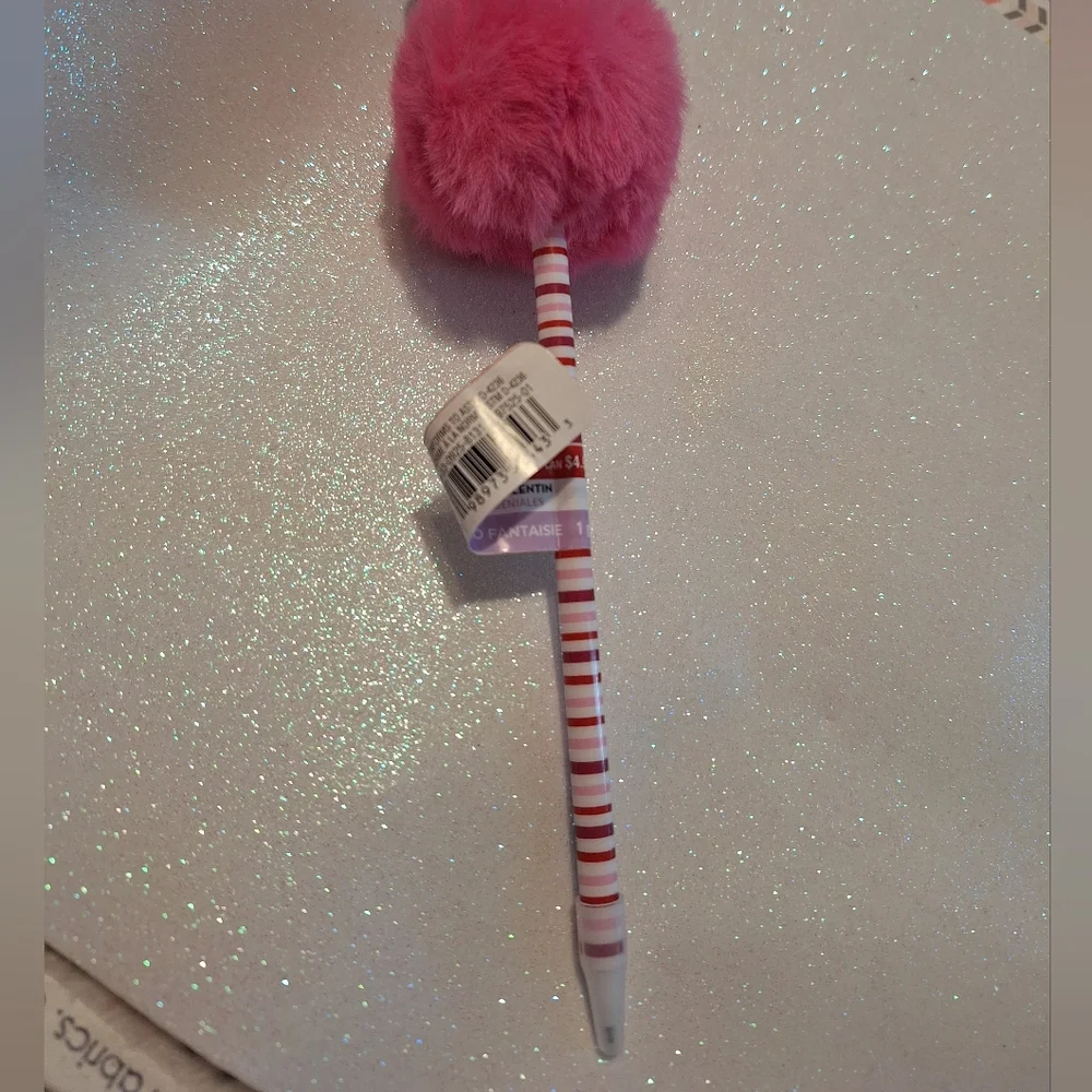 Purple Cat Heart Love Pom Pom Pen New